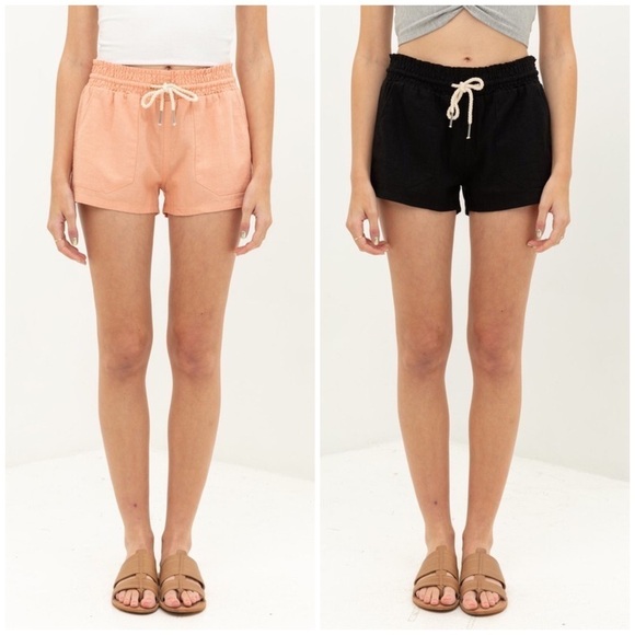 Linen Drawstring Pocket Shorts Taupe 2120 - Picture 7 of 9